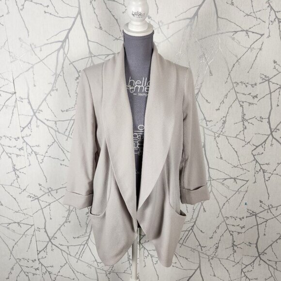 Wilfred Warm Gray Crepe Drape Open Front Chevalier Blazer - Picture 2 of 6